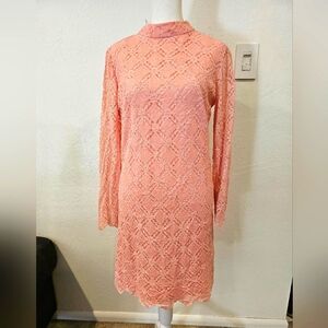 Ricci Originals Vintage Long Sleeve Lace Dress Rose Gold Medium EUC